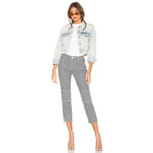 NWT Current | Elliott blue, warm white stripe skinny cropped stitch accent jeans